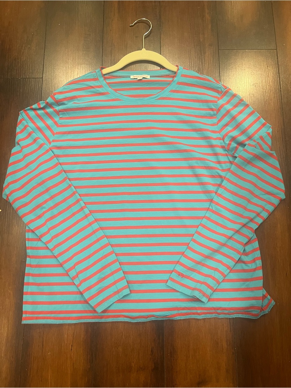 Frances Valentine Teal and Red Striped Long-Sleeve Crew